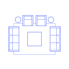 Layouts Living Rooms U Shape Facing Sofas Armchairs Editable Svg Line Art, Free Vectors File